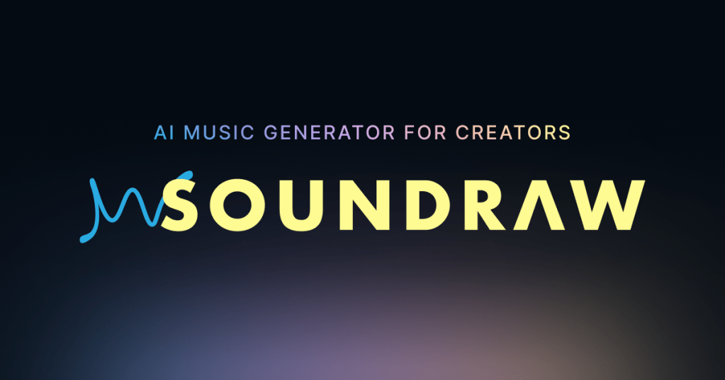 Logo của Soundraw, công cụ tạo nhạc AI dành cho người sáng tạo, trên nền tối với chữ 'SOUNDRAW' nổi bật by luca media