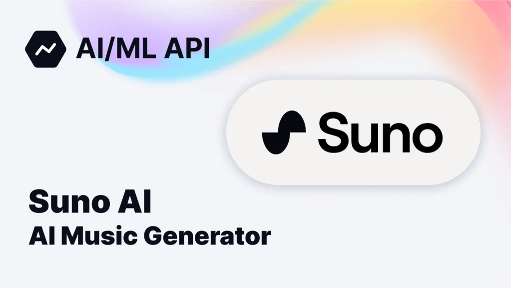 Logo và tên của Suno AI, một công cụ tạo nhạc sử dụng AI, với nền màu sắc nhẹ nhàng. by luca media